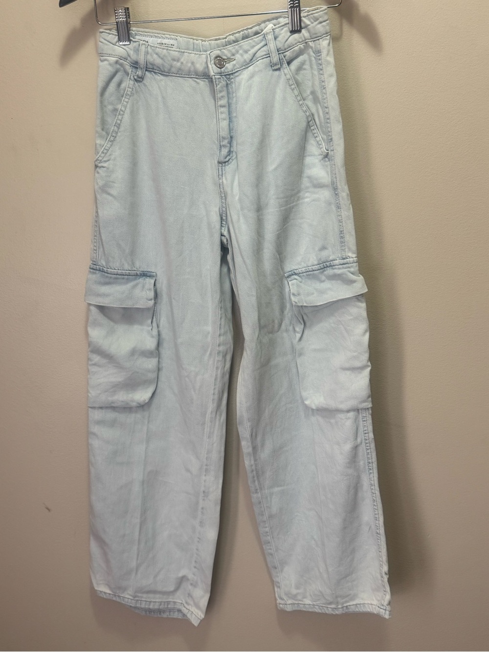 Zara Light Wash Wide Leg Denim Cargo Pants